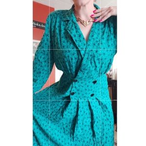 Vintage Lapel Waist Pleated Dress Micro Floral